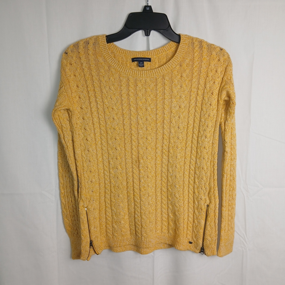 American Eagle Outfitters Mustard‎ Cable-Knit Crewneck Sweater
